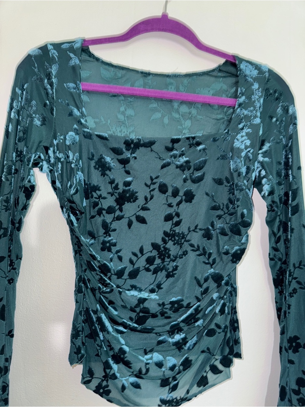 Women’s Teal Floral Sheer Long-Sleeve Dress